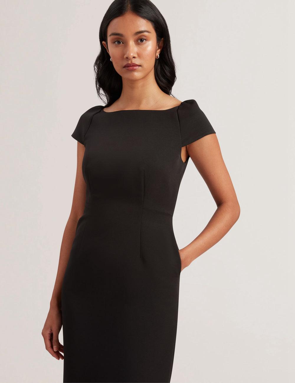 Women Ted Baker SASSARI - Tailored Cap Sleeve Column Midi Dresses Black | XCYH76905