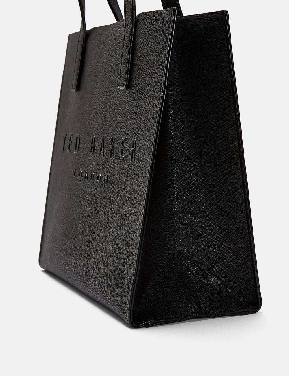 Women Ted Baker SEACON - Textured Faux Leather Small Icon Tote Bags Black | BWLE29714