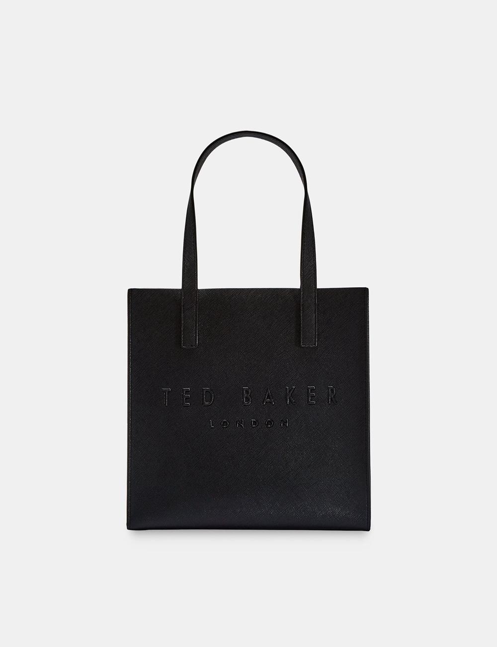 Women Ted Baker SEACON - Textured Faux Leather Small Icon Tote Bags Black | BWLE29714