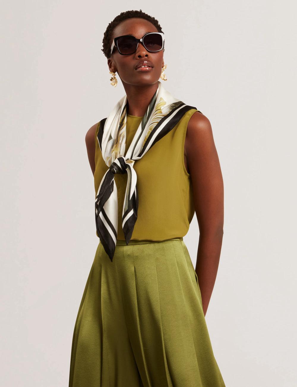Women Ted Baker SHAMRA - Silk Blend Seam Detail Tops Mid-Green | DBQT94513