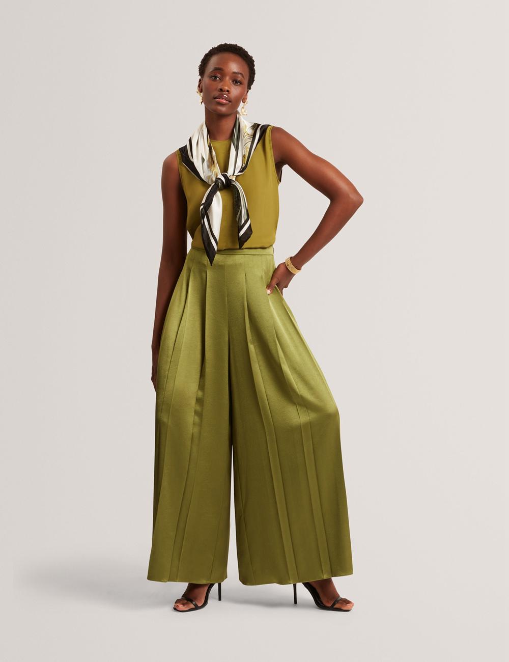 Women Ted Baker SHAMRA - Silk Blend Seam Detail Tops Mid-Green | DBQT94513