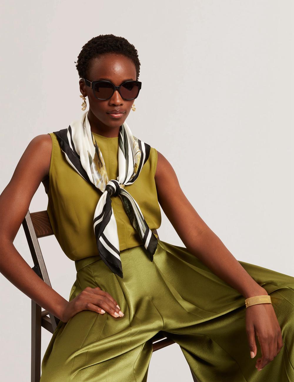 Women Ted Baker SHAMRA - Silk Blend Seam Detail Tops Mid-Green | DBQT94513