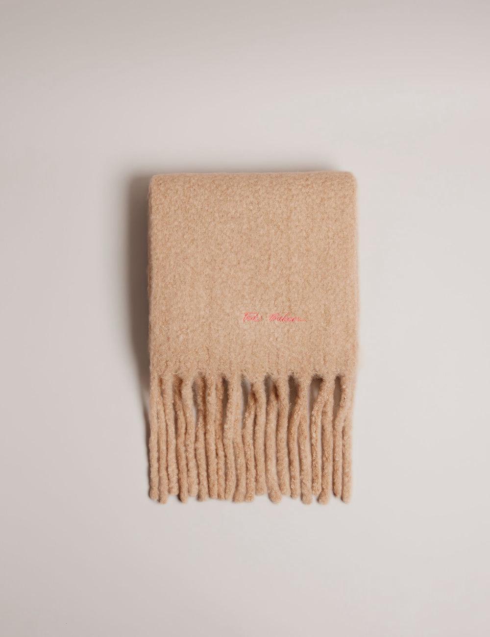 Women Ted Baker SHELMAS - Fluffy Wool Blend Blanket Knitted Scarves Taupe | FIKD37425