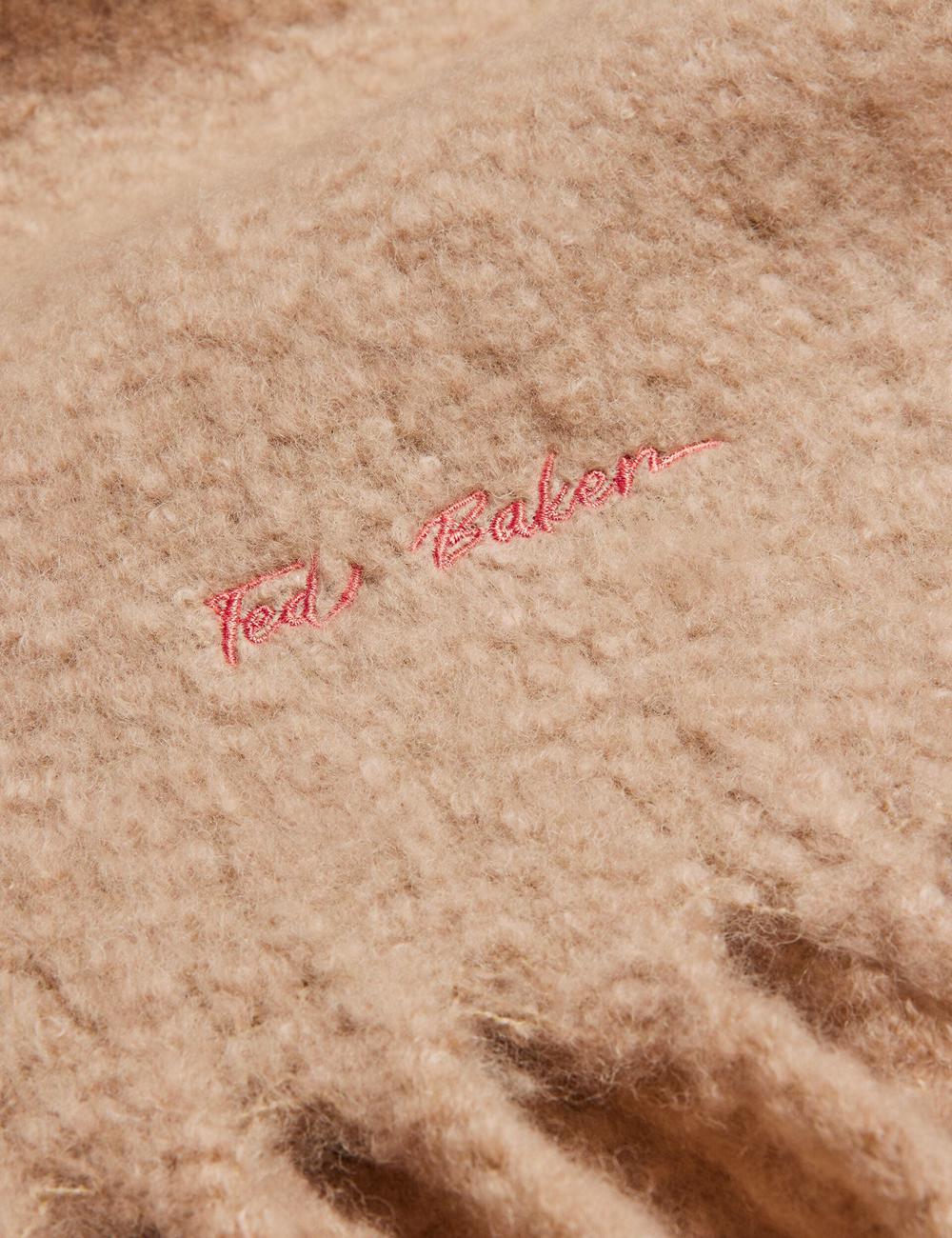 Women Ted Baker SHELMAS - Fluffy Wool Blend Blanket Knitted Scarves Taupe | FIKD37425