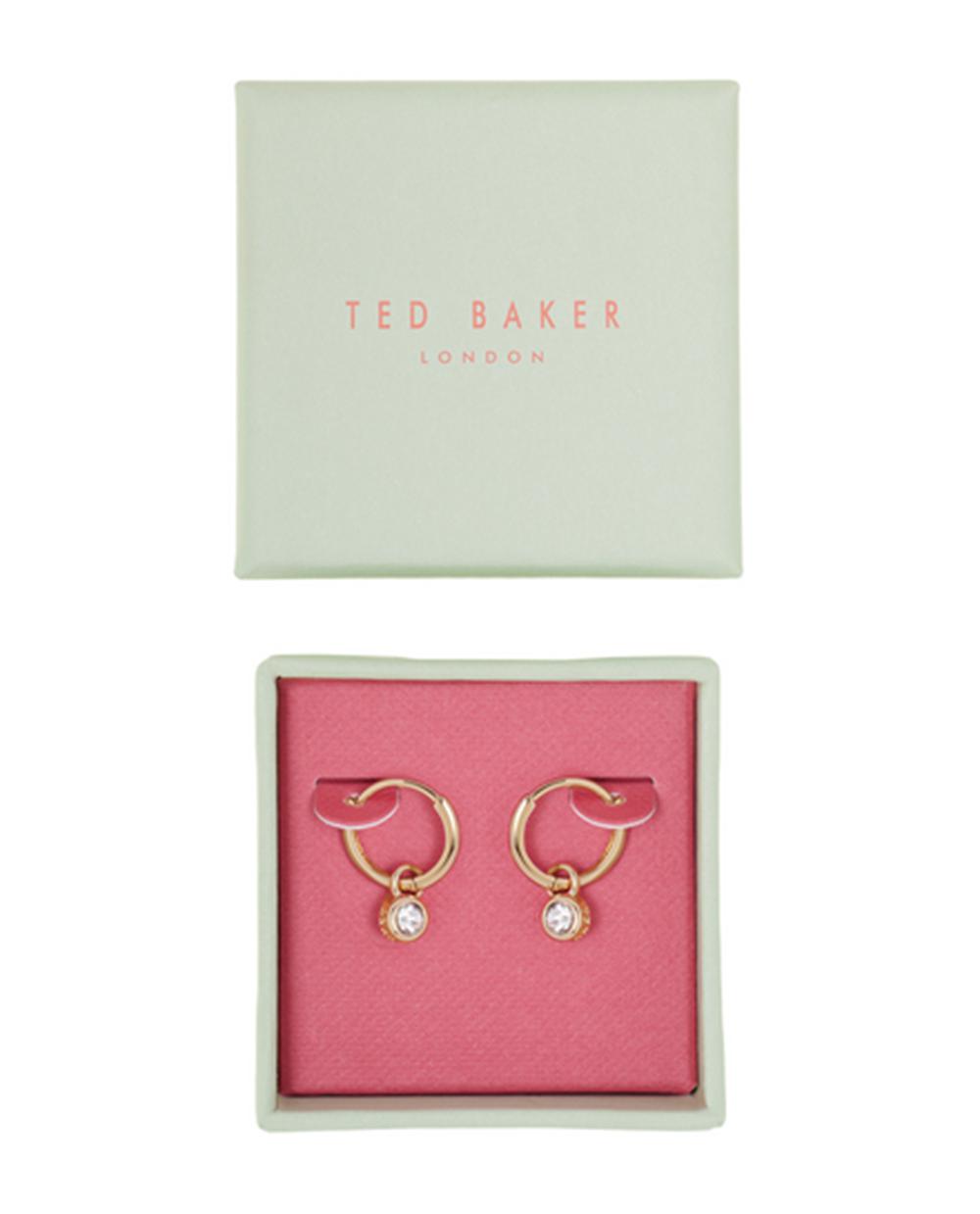 Women Ted Baker SINALAA - Crystal Pendant Huggie Earrings Gold | ZDKL65018