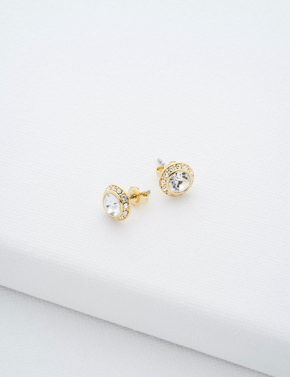 Women Ted Baker SOLETIA - Solitaire Sparkle Crystal Stud Earrings Gold | YPEN76125