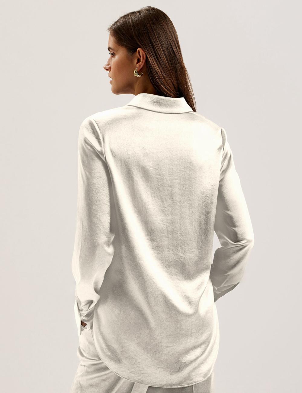 Women Ted Baker SONORA - Satin Longline Covered Placket Formal Shirts Ivory | FOEP06589