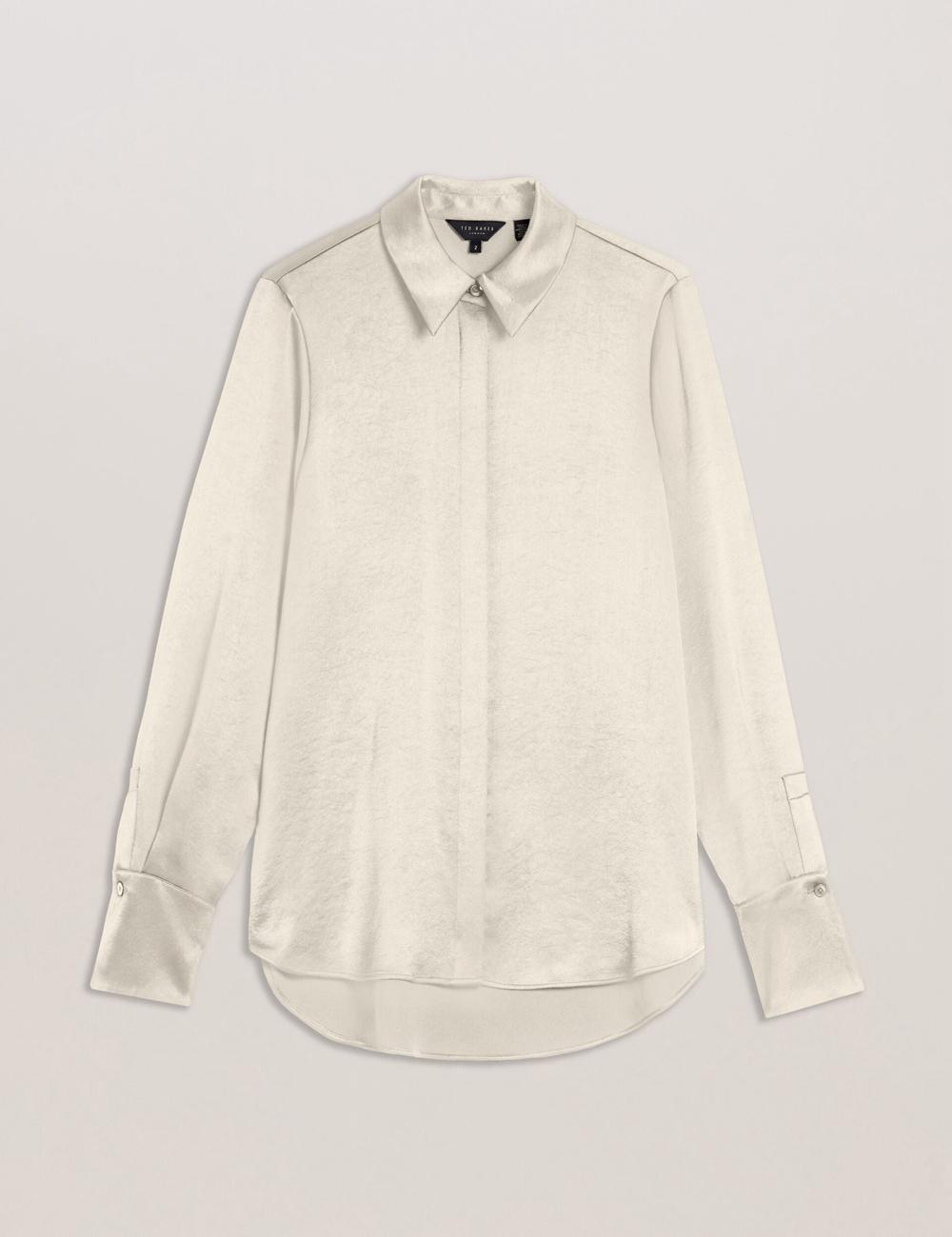 Women Ted Baker SONORA - Satin Longline Covered Placket Formal Shirts Ivory | FOEP06589