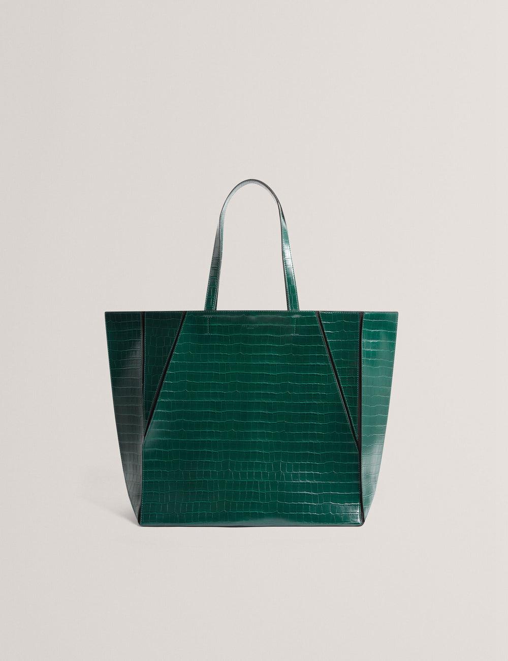 Women Ted Baker SOPHYNA - Croc Effect Folding Shopper Shopper Bags Dk-Green | UKXA02713