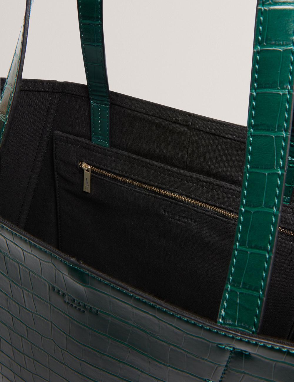 Women Ted Baker SOPHYNA - Croc Effect Folding Shopper Shopper Bags Dk-Green | UKXA02713