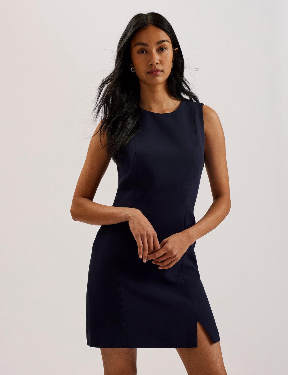 Women Ted Baker SORRAL - Sleeveless Tailored With Side Split Mini Dresses Navy | PKLS48507