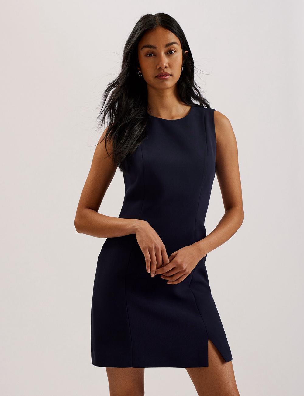Women Ted Baker SORRAL - Sleeveless Tailored With Side Split Mini Dresses Navy | PKLS48507