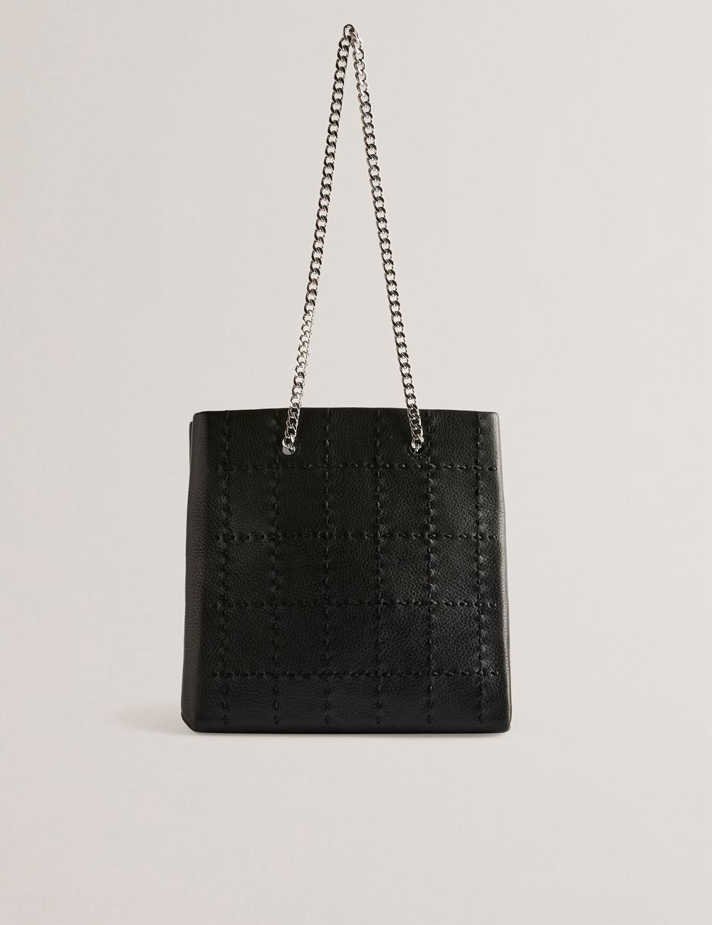 Women Ted Baker STALIA - Stitch Detail Leather Small Tote Bags Black | OKGA50871