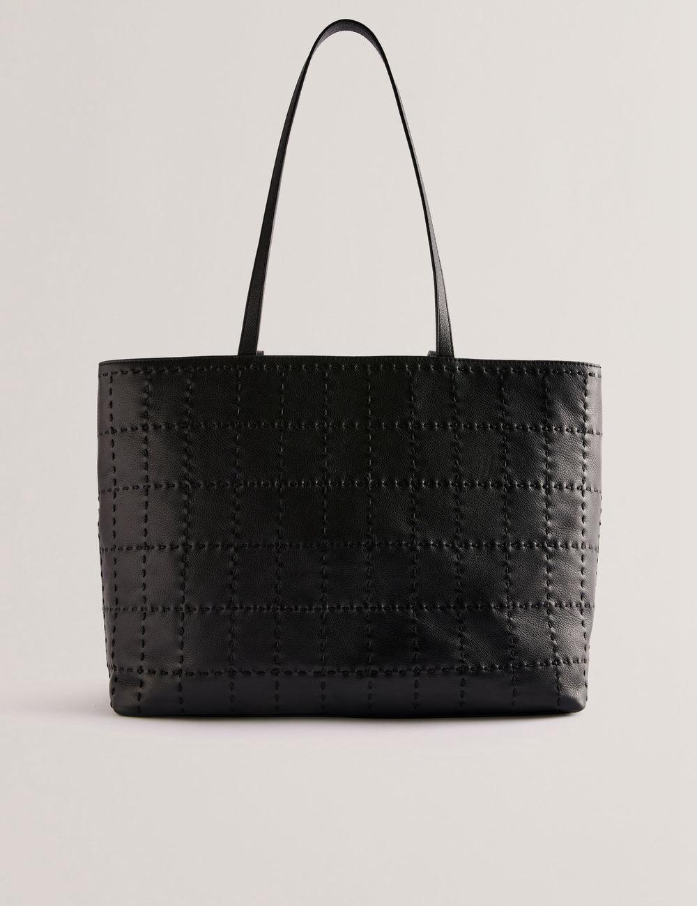 Women Ted Baker STALIE - Stitch Detail Leather Large Shopper Shopper Bags Black | UKZM01852