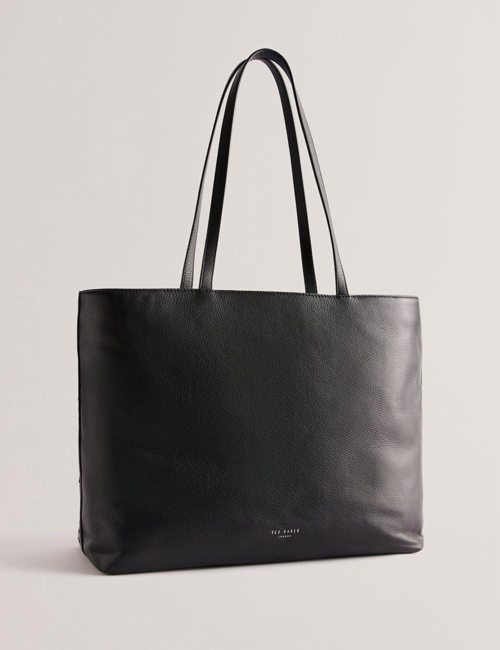 Women Ted Baker STALIE - Stitch Detail Leather Large Shopper Shopper Bags Black | UKZM01852