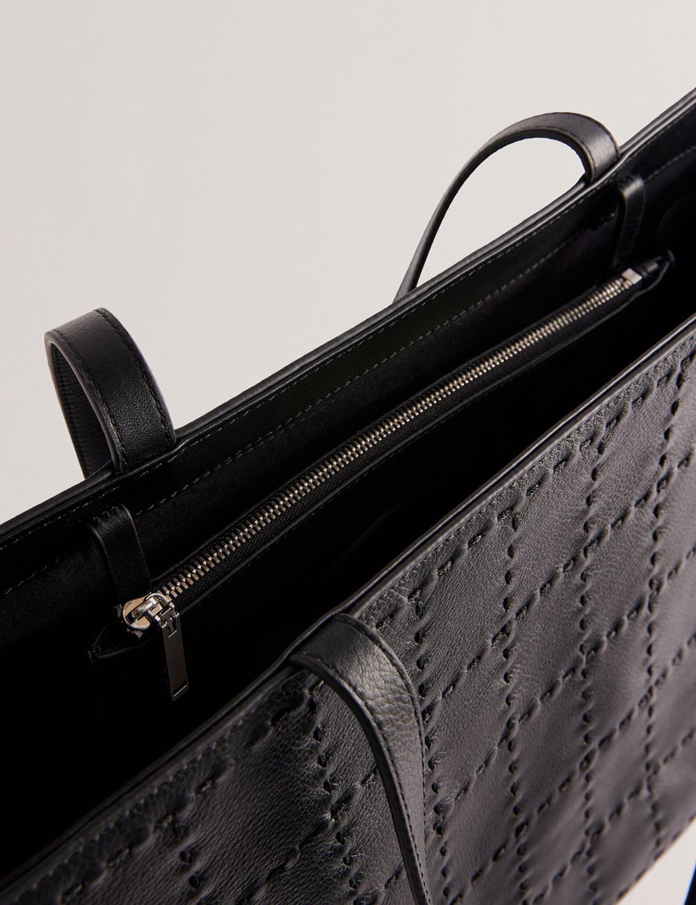 Women Ted Baker STALIE - Stitch Detail Leather Large Shopper Shopper Bags Black | UKZM01852