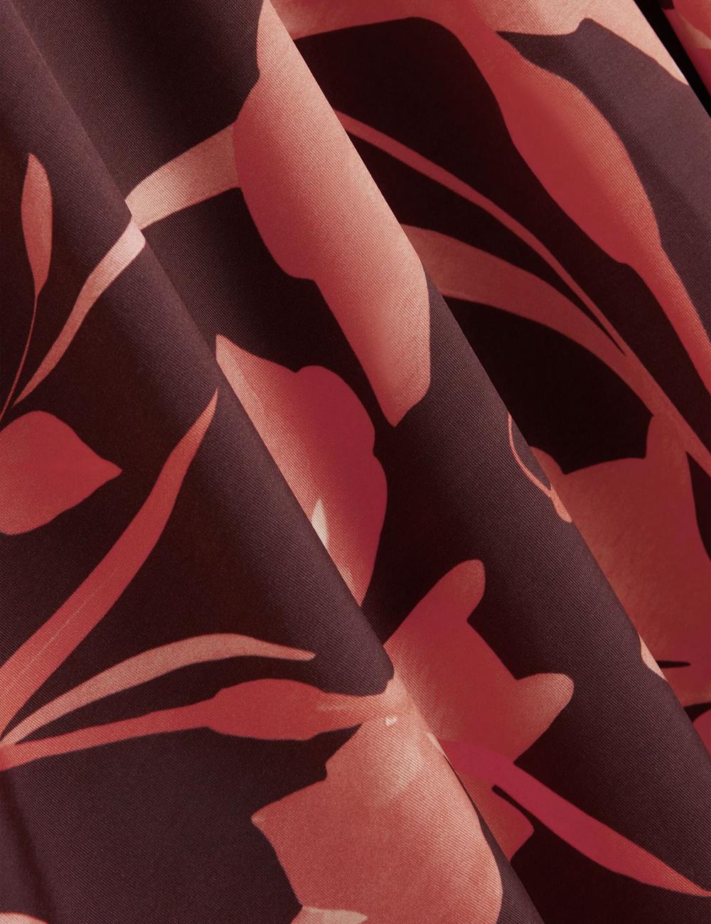 Women Ted Baker STARLAH - Slinky Printed Jersey Long Sleeve Midi Dresses Dk-Brown | PTDH36719