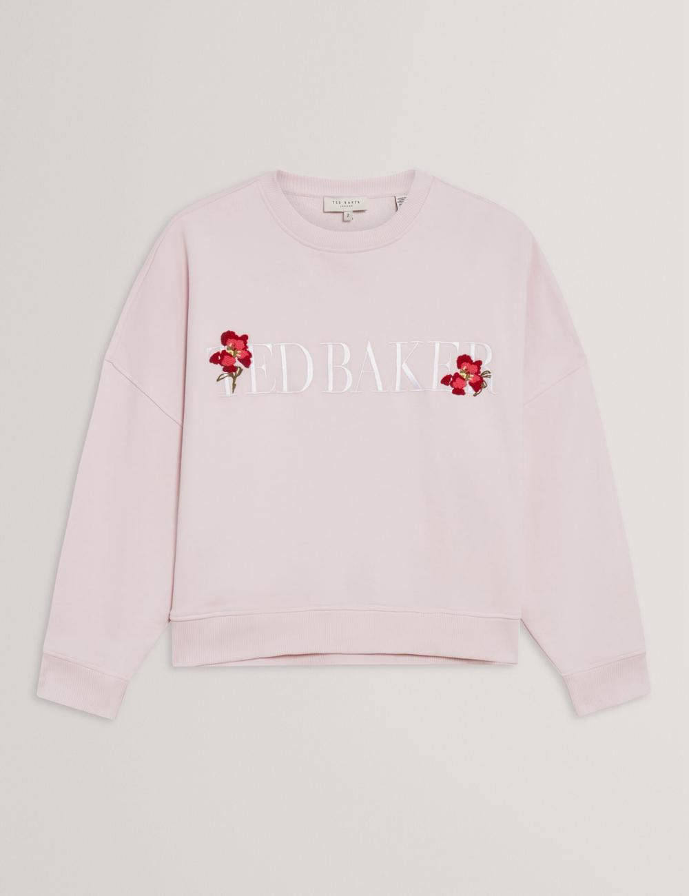 Women Ted Baker STIILA - Embroidered Logo Pure Cotton Sweatshirts Pink | OSDM07926