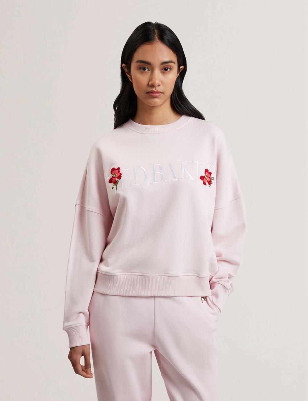 Women Ted Baker STIILA - Embroidered Logo Pure Cotton Sweatshirts Pink | OSDM07926