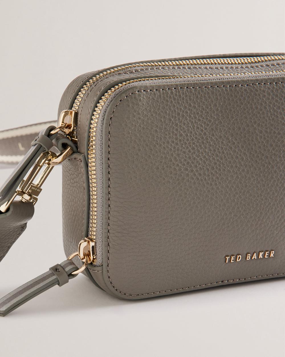 Women Ted Baker STUNNA - Mini Leather Crossbody Camera Camera Bag Mid-Grey | LPNT65384