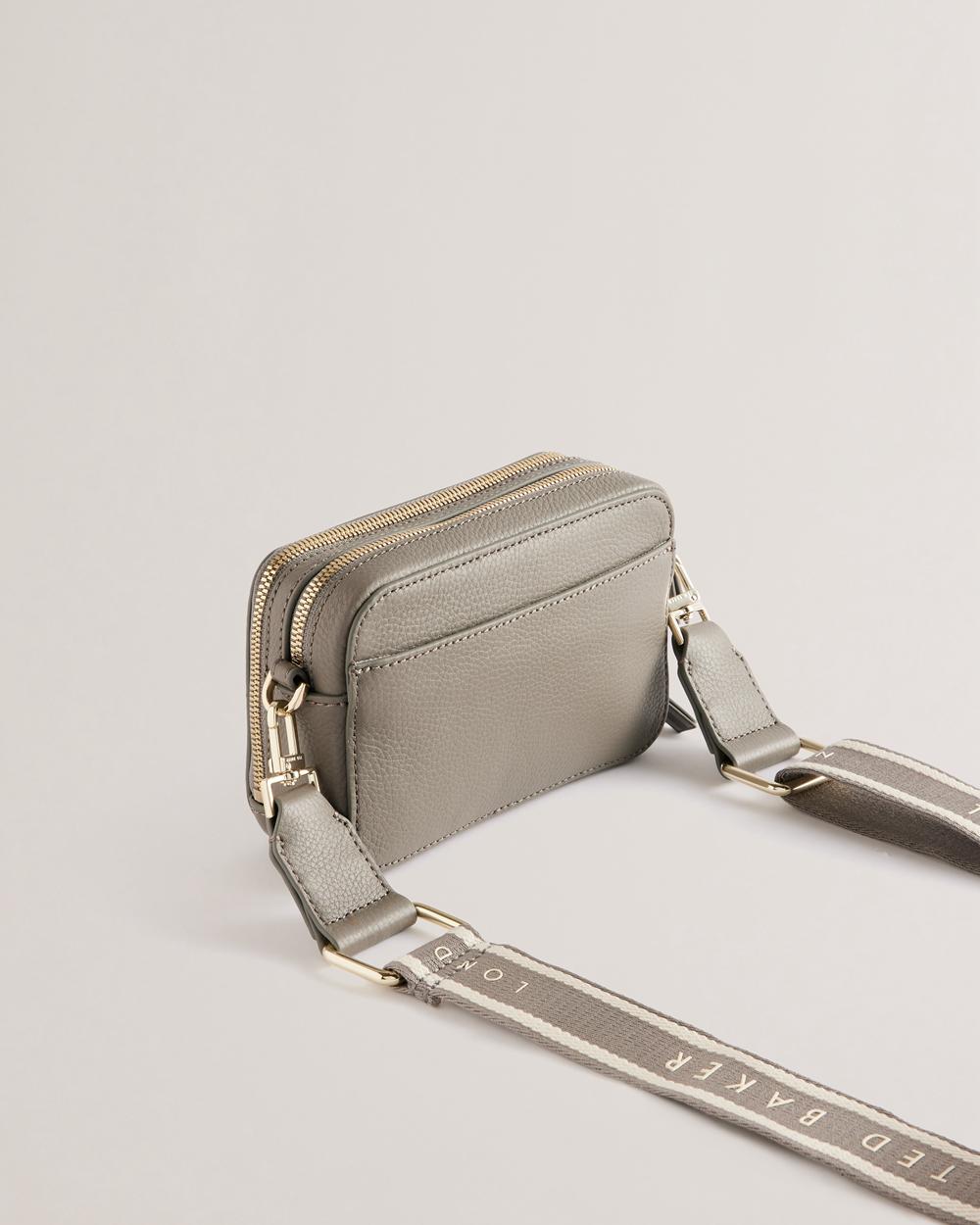 Women Ted Baker STUNNA - Mini Leather Crossbody Camera Camera Bag Mid-Grey | LPNT65384