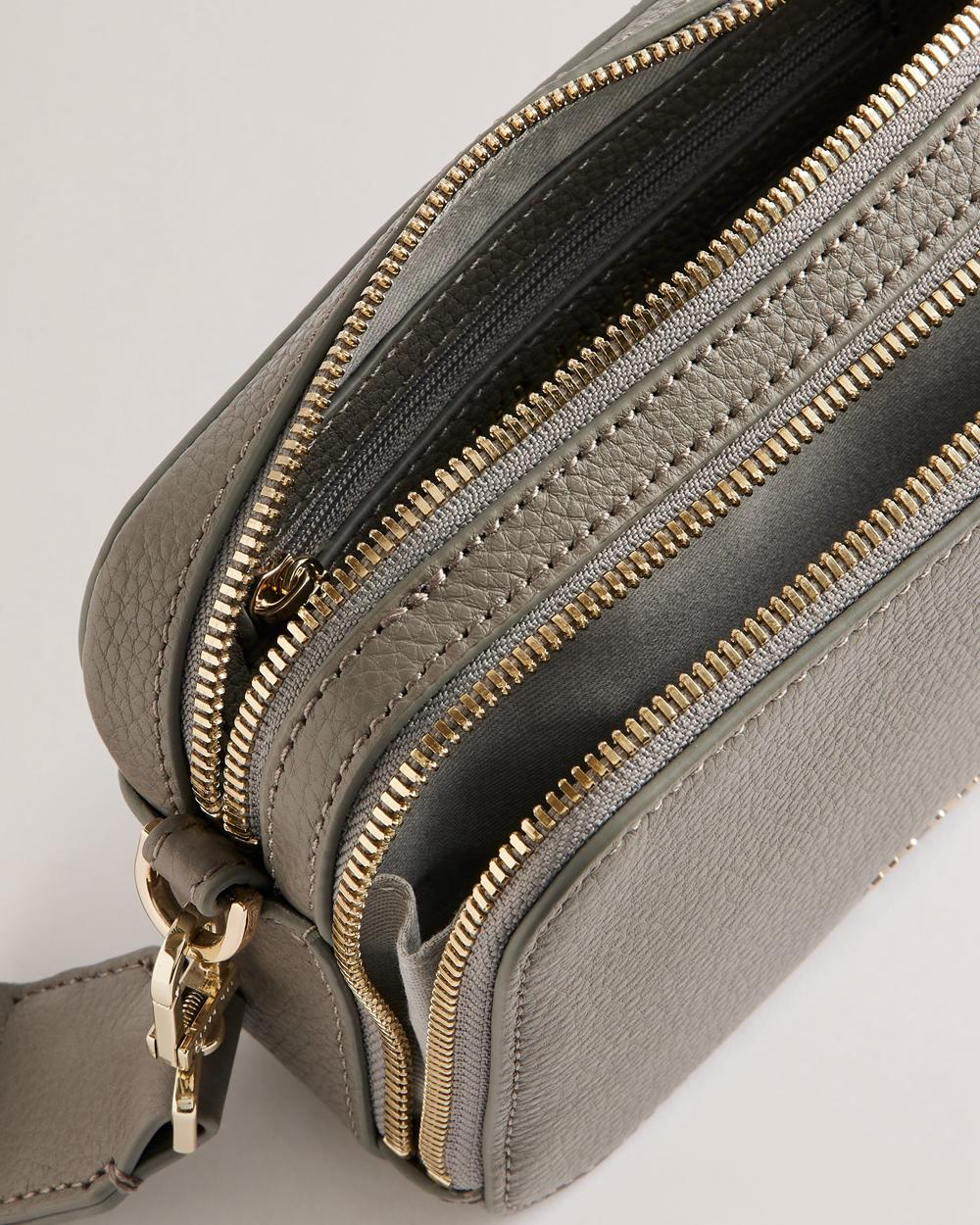 Women Ted Baker STUNNA - Mini Leather Crossbody Camera Camera Bag Mid-Grey | LPNT65384