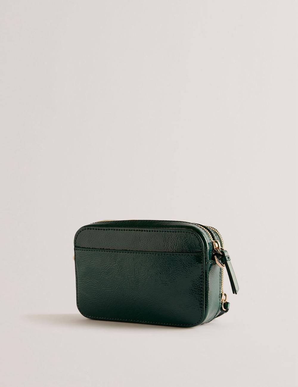 Women Ted Baker STUNWA - Patent Leather Webbing Camera Camera Bag Mid-Green | GTUX70138
