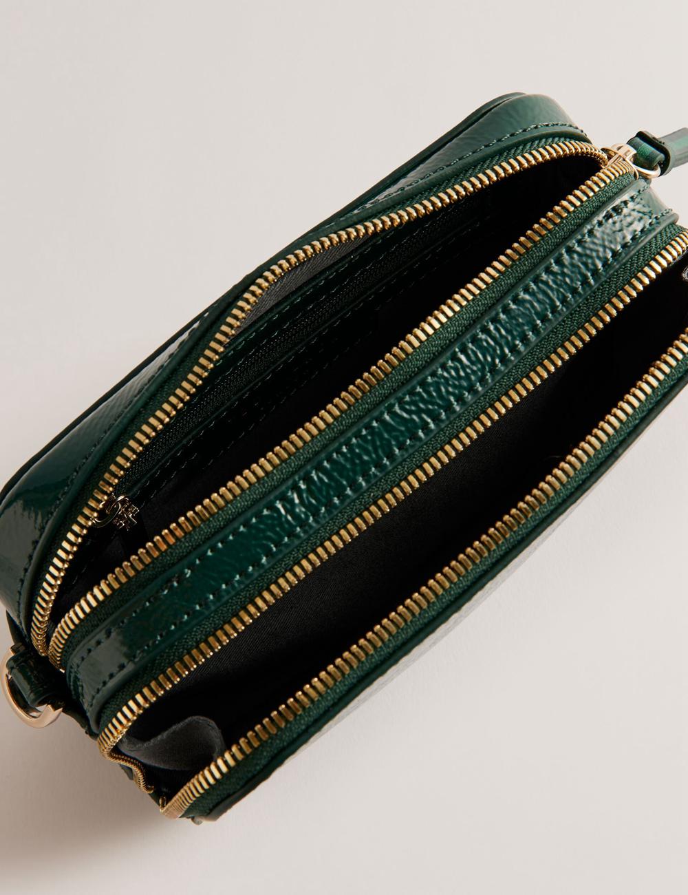 Women Ted Baker STUNWA - Patent Leather Webbing Camera Camera Bag Mid-Green | GTUX70138
