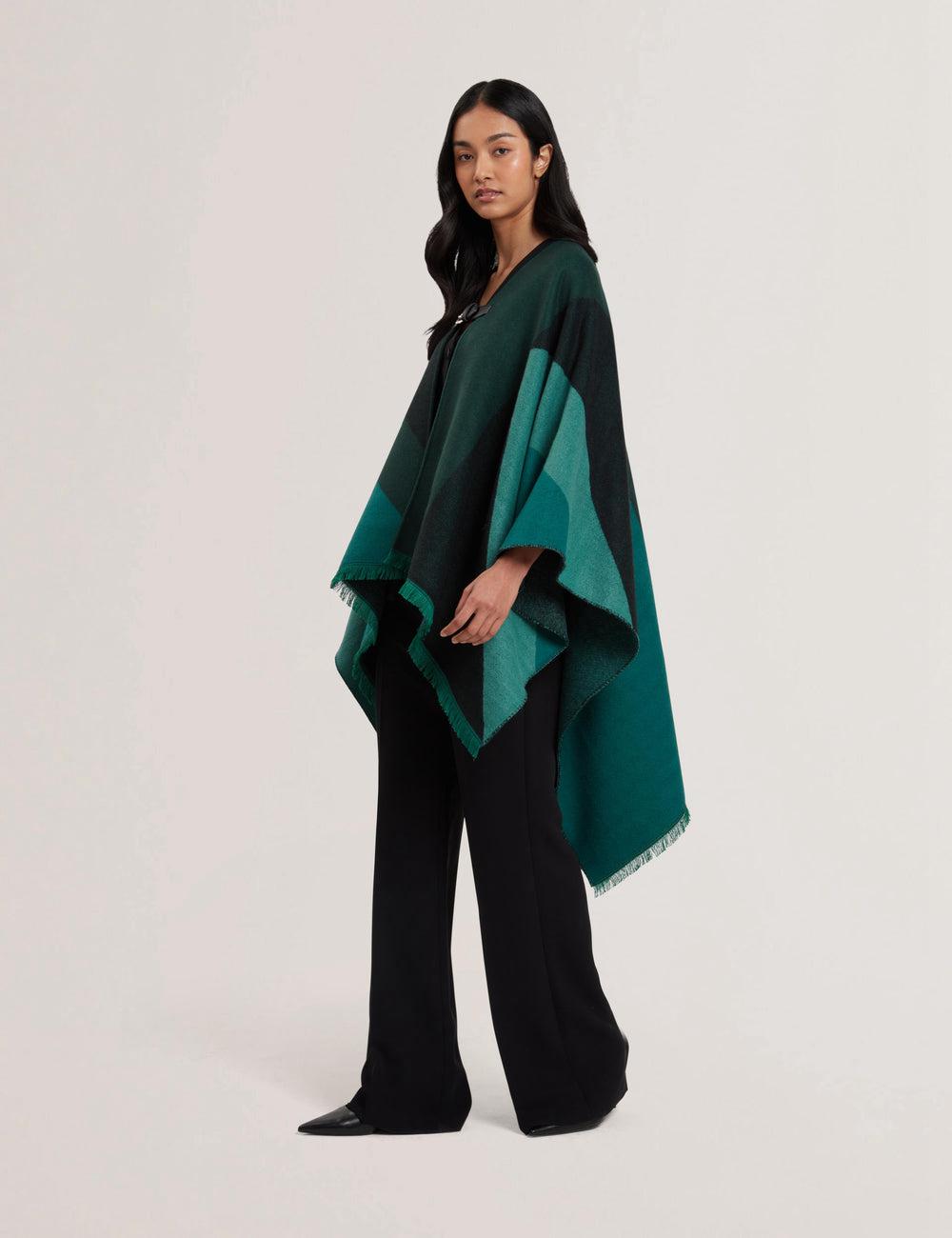 Women Ted Baker SUFFIA - Colour Block Buckled Woven Ponchos Dk-Green | RBZH39460