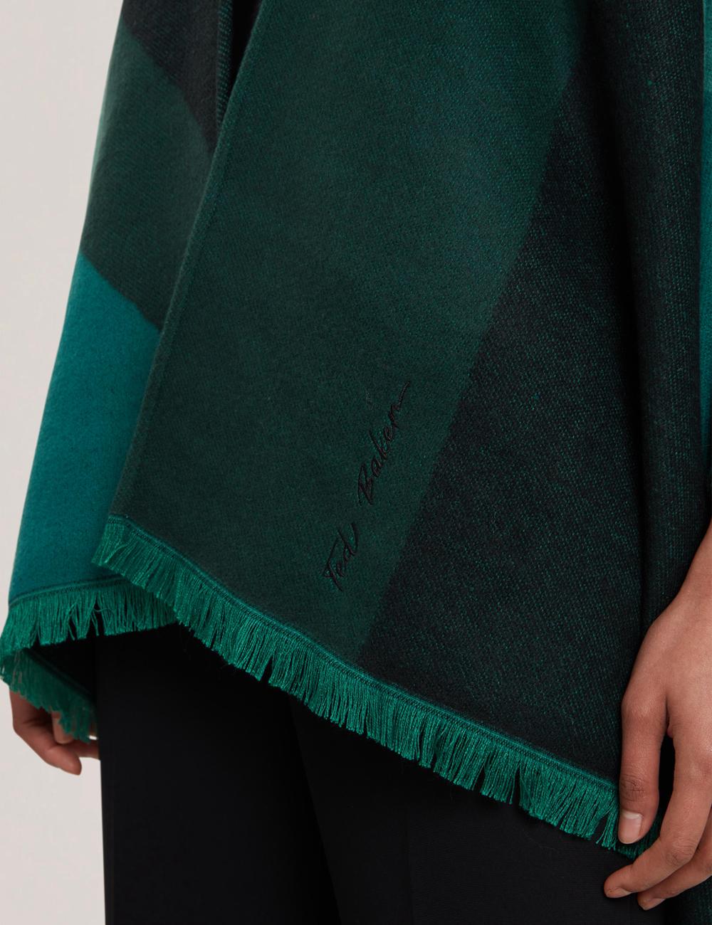 Women Ted Baker SUFFIA - Colour Block Buckled Woven Ponchos Dk-Green | RBZH39460