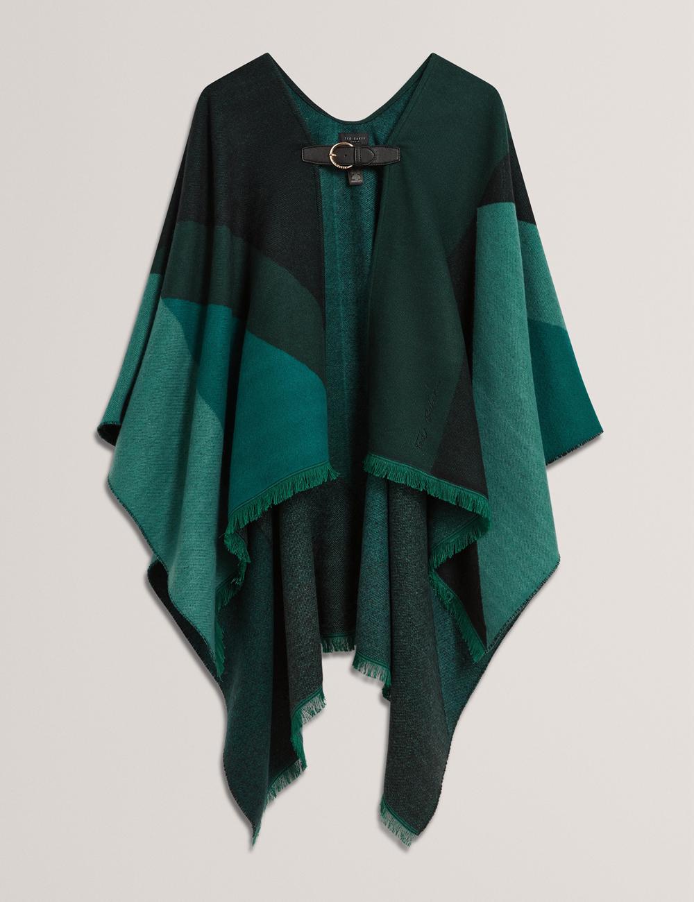 Women Ted Baker SUFFIA - Colour Block Buckled Woven Ponchos Dk-Green | RBZH39460