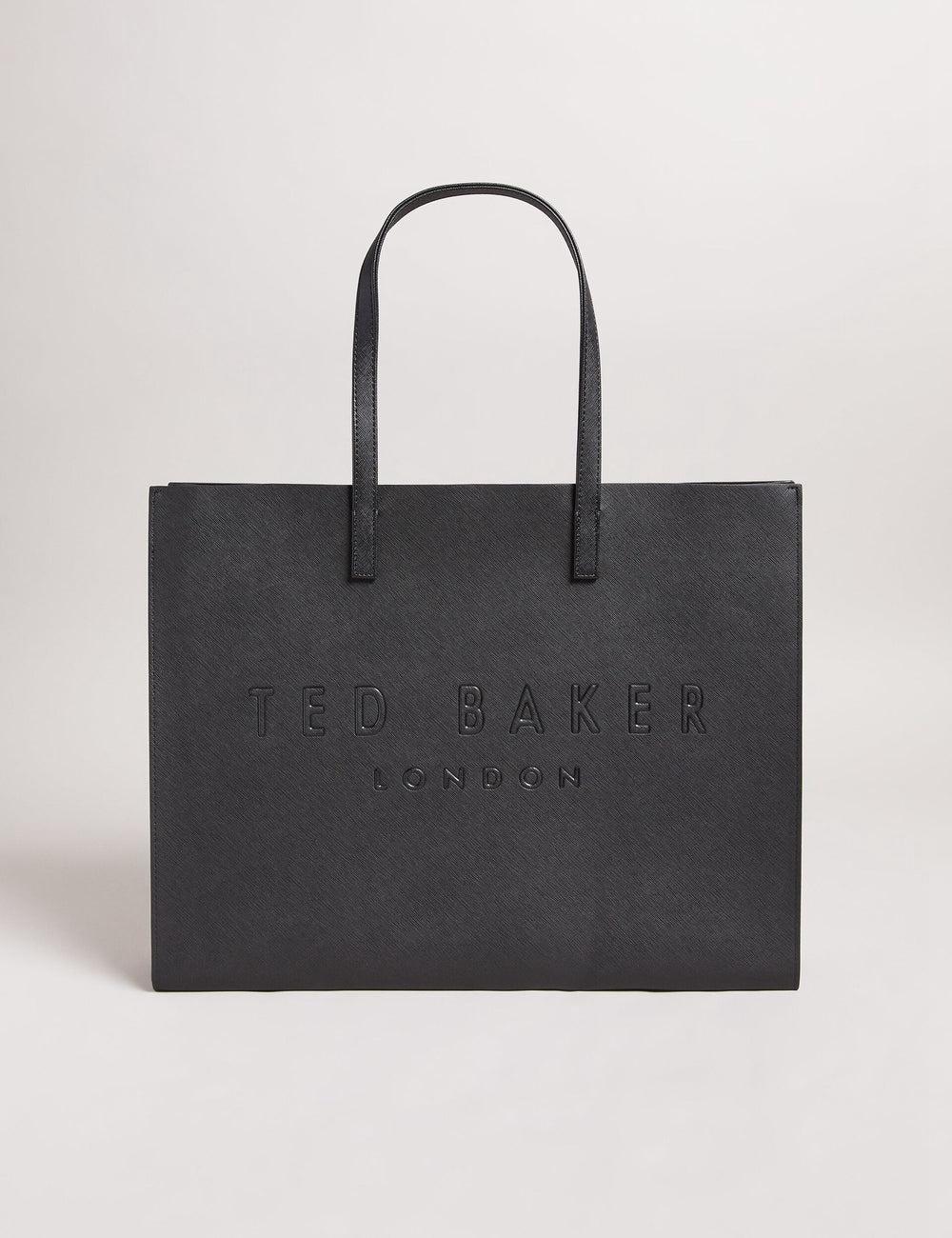 Women Ted Baker SUKICON - Textured Faux Leather Icon Tote Bags Black | MDKN76189