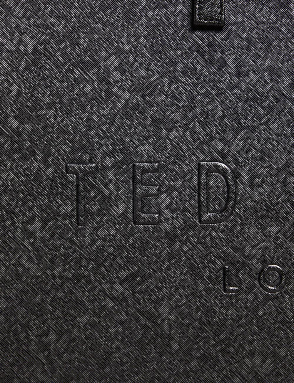 Women Ted Baker SUKICON - Textured Faux Leather Icon Tote Bags Black | MDKN76189
