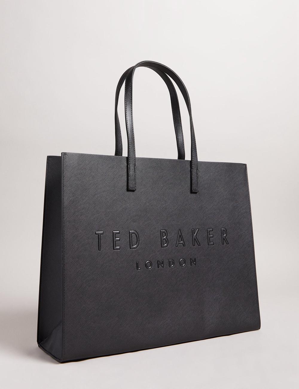 Women Ted Baker SUKICON - Textured Faux Leather Icon Tote Bags Black | MDKN76189