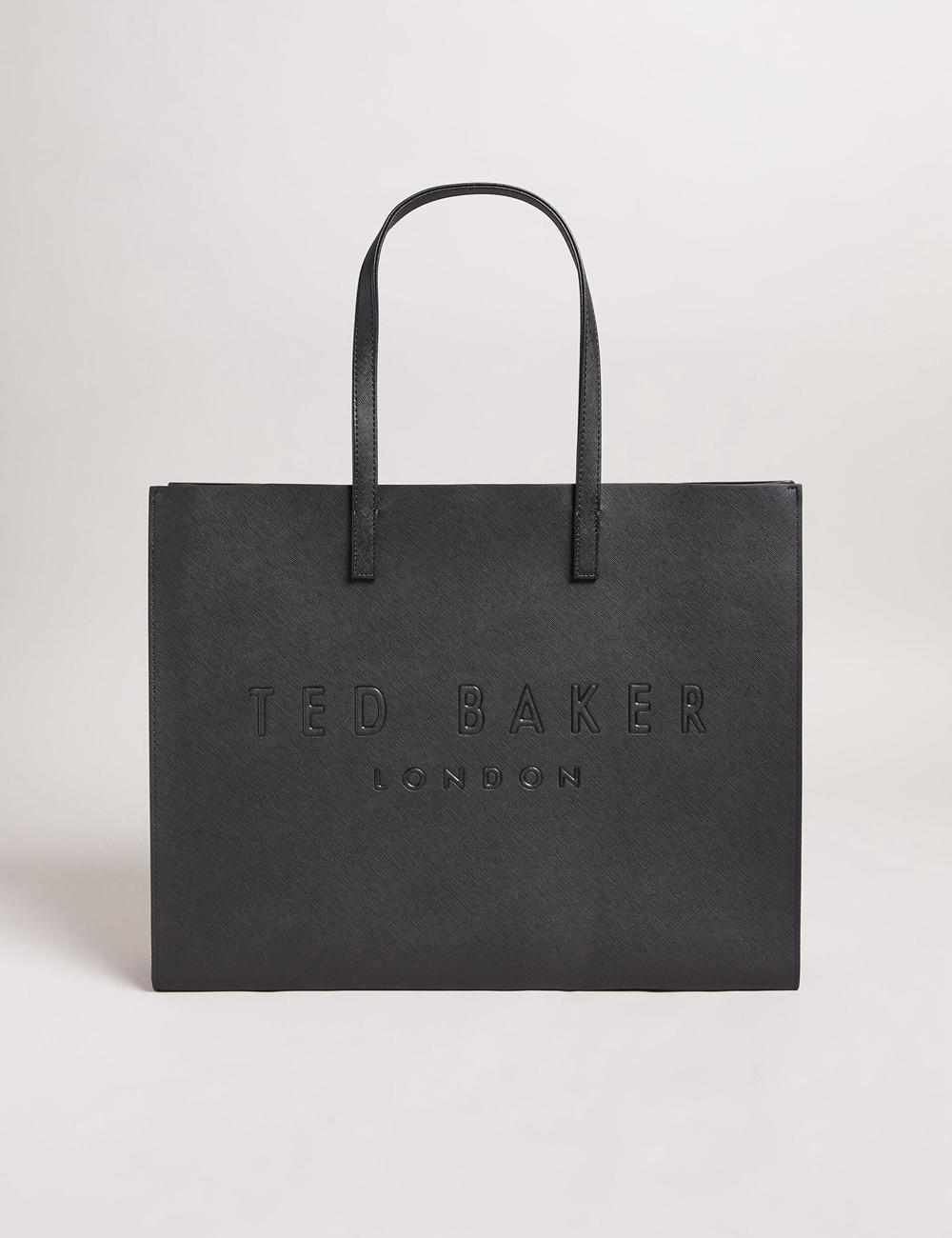 Women Ted Baker SUKICON - Textured Faux Leather Icon Tote Bags Black | MDKN76189