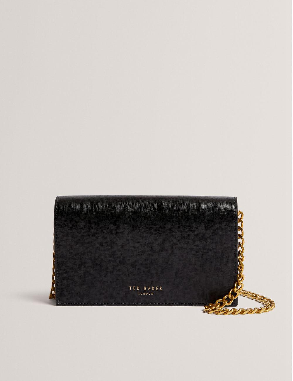 Women Ted Baker TABINA - Leather With Chain Crossbody Strap Purses Black | NWYD31964