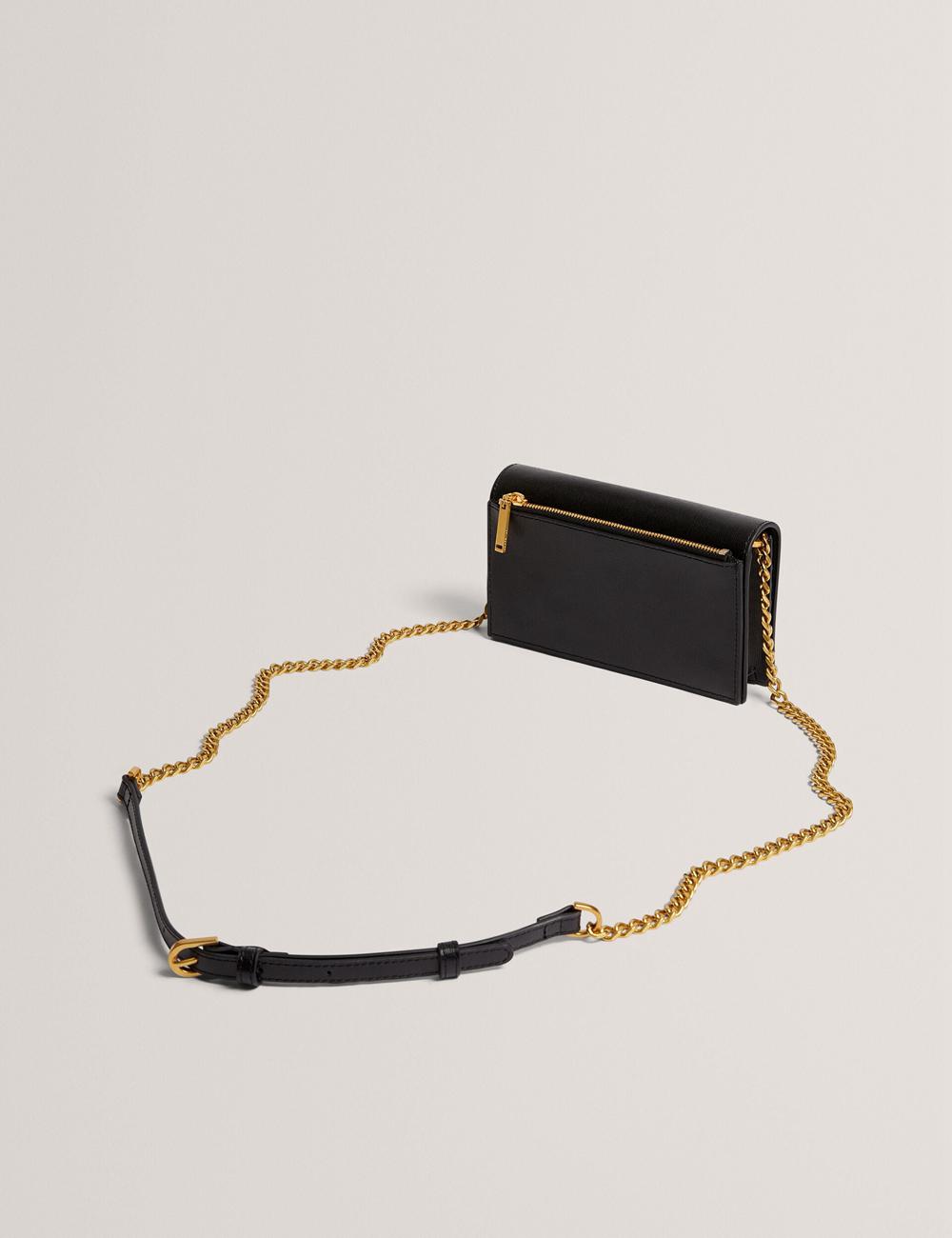 Women Ted Baker TABINA - Leather With Chain Crossbody Strap Purses Black | NWYD31964