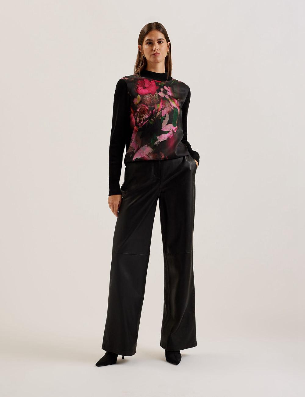 Women Ted Baker TABITHR - Printed Panel Long Sleeve Knit Tops Black | URVS73281