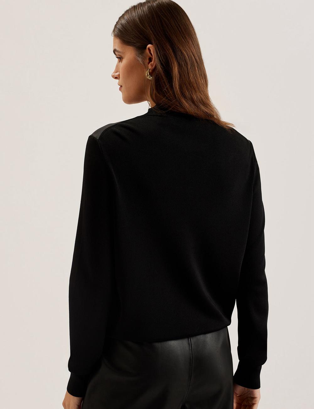 Women Ted Baker TABITHR - Printed Panel Long Sleeve Knit Tops Black | URVS73281