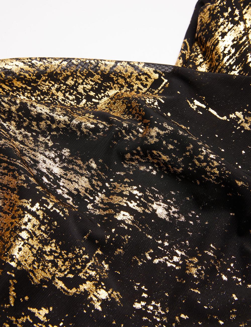 Women Ted Baker TALULAR - Bardot Foil Printed Mesh Tops Black | VCNJ54963