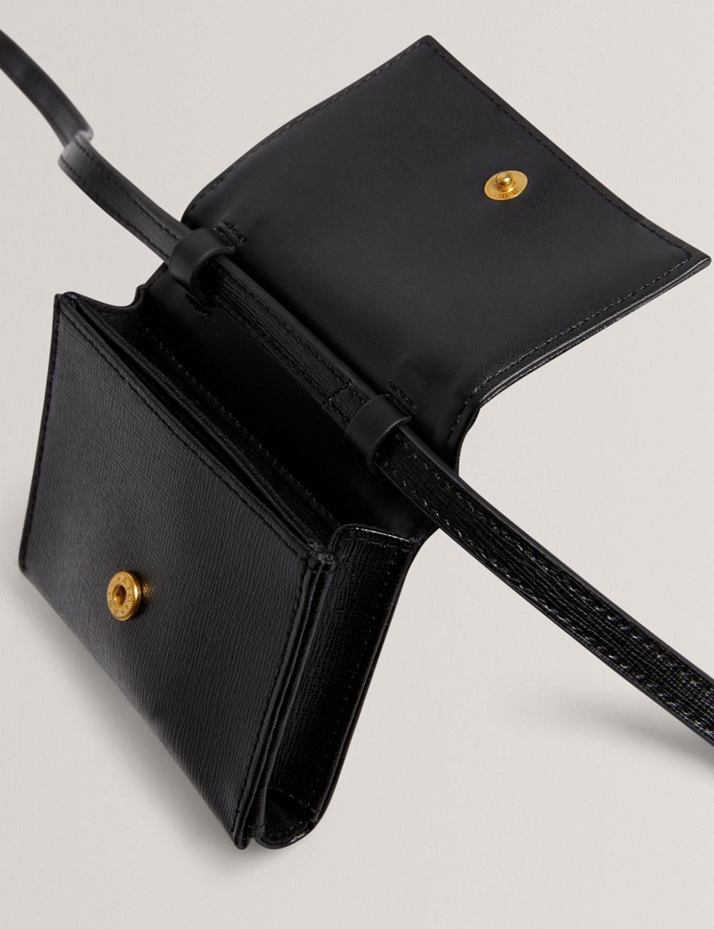 Women Ted Baker TAMZIEE - Leather Crossbody Card Holder Crossbody Bags Black | TCUB35189