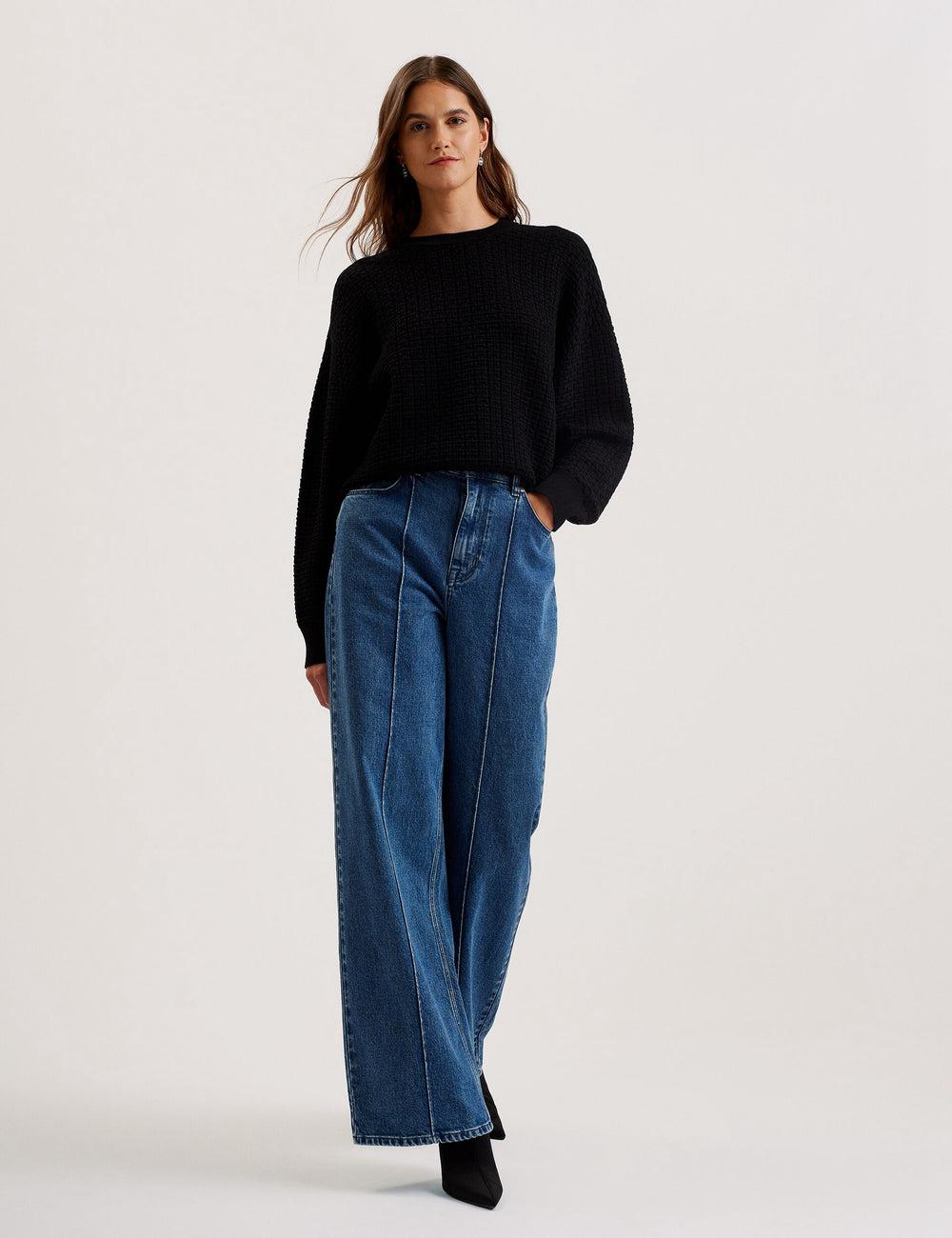 Women Ted Baker TEDTYY - Textured T Jacquard Knitted Jumpers Black | EFSC04671