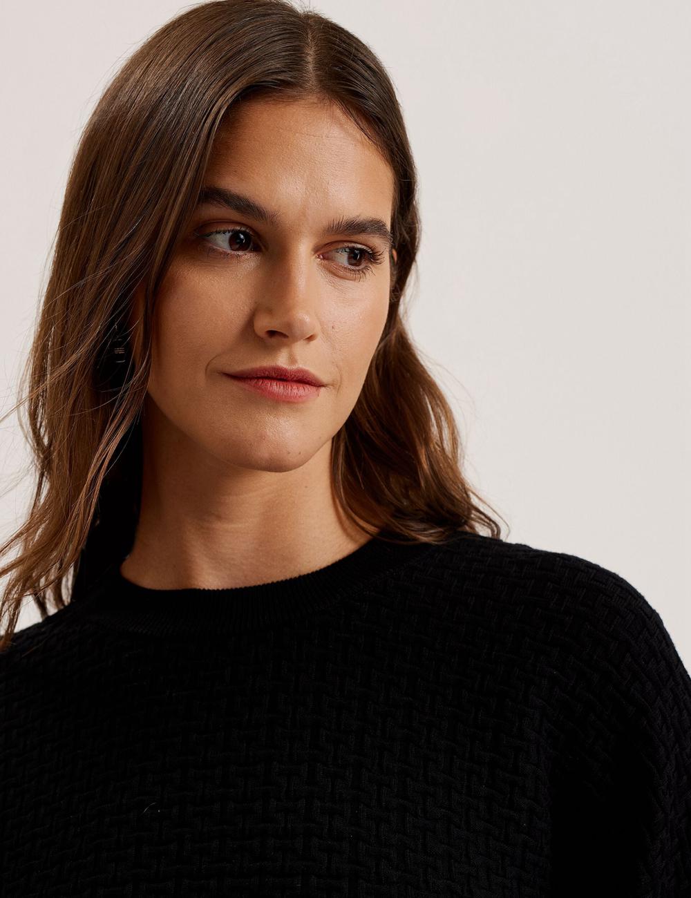 Women Ted Baker TEDTYY - Textured T Jacquard Knitted Jumpers Black | EFSC04671