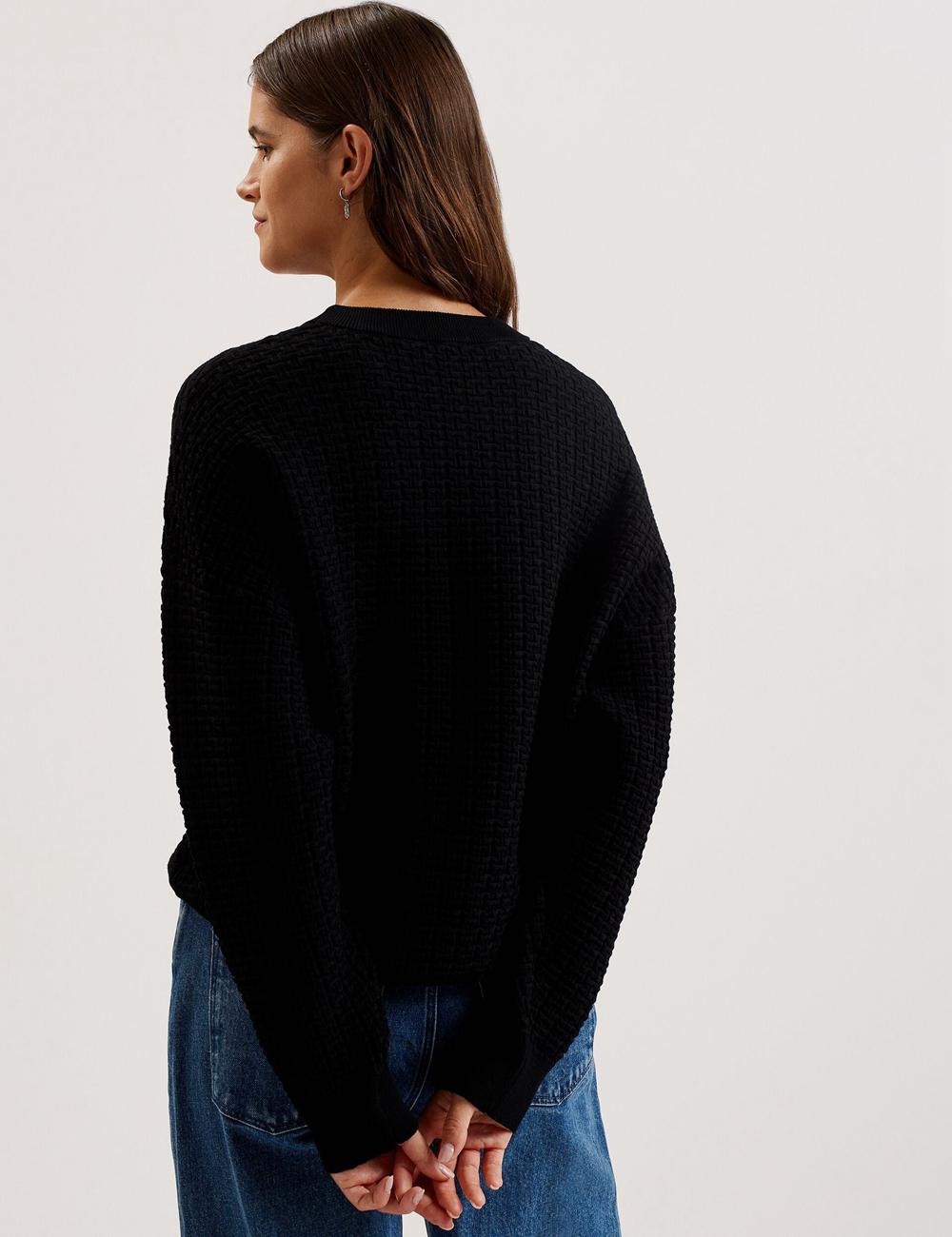 Women Ted Baker TEDTYY - Textured T Jacquard Knitted Jumpers Black | EFSC04671