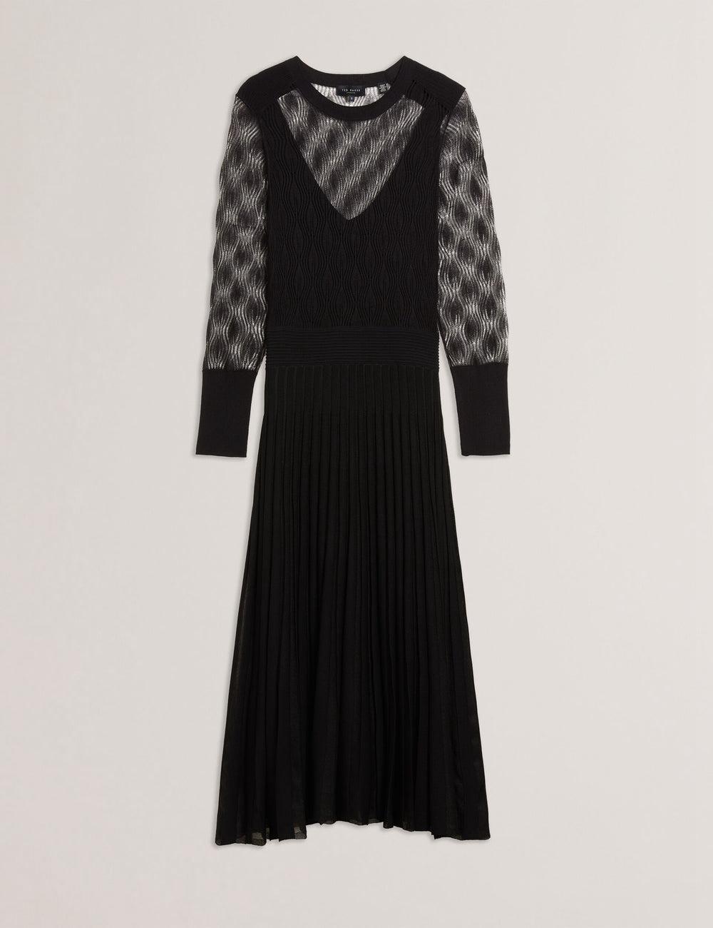 Women Ted Baker TIIMARA - Pointelle Knit Asymmetric Midi Dresses Black | YPSV54938