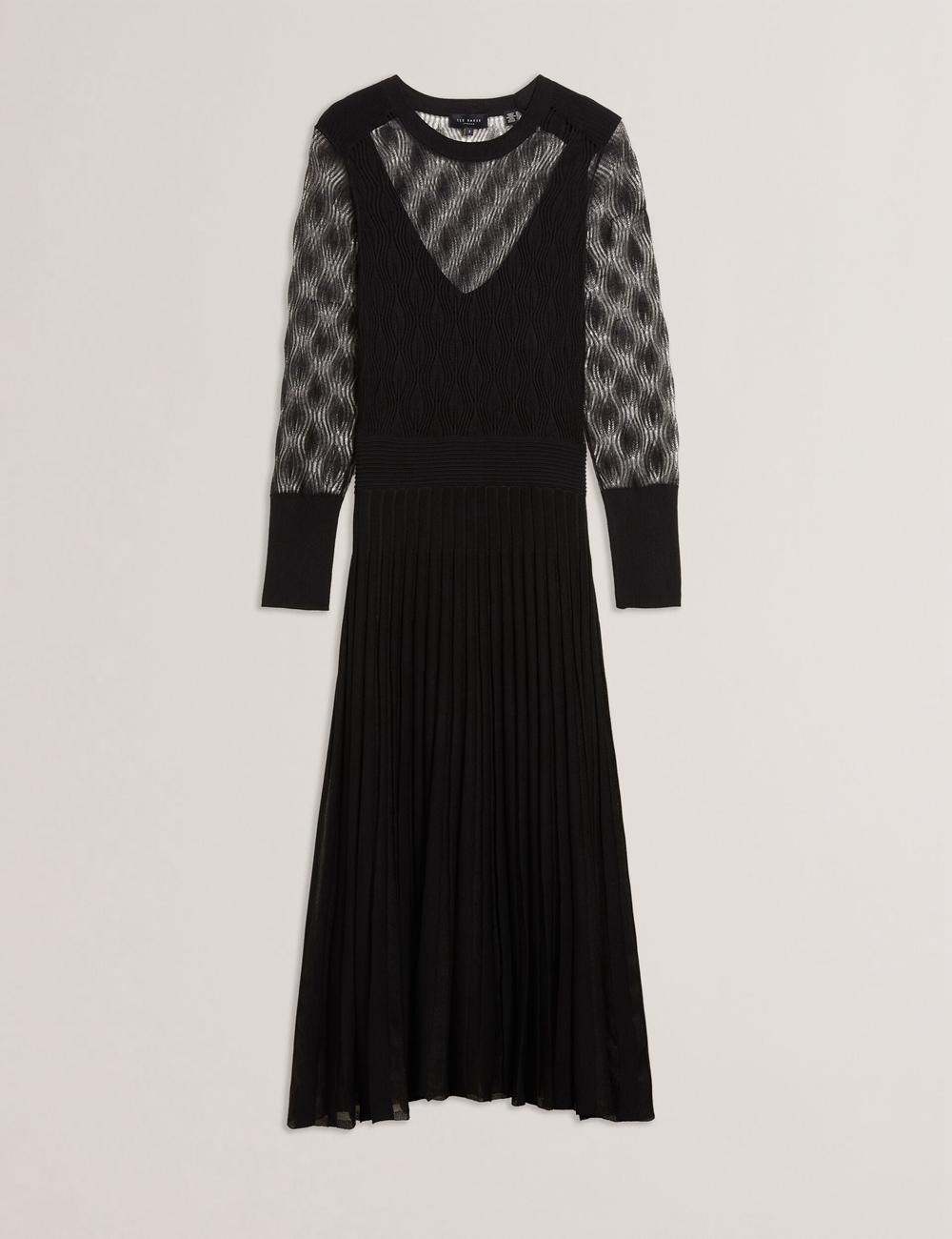 Women Ted Baker TIIMARA - Pointelle Knit Asymmetric Midi Dresses Black | YPSV54938