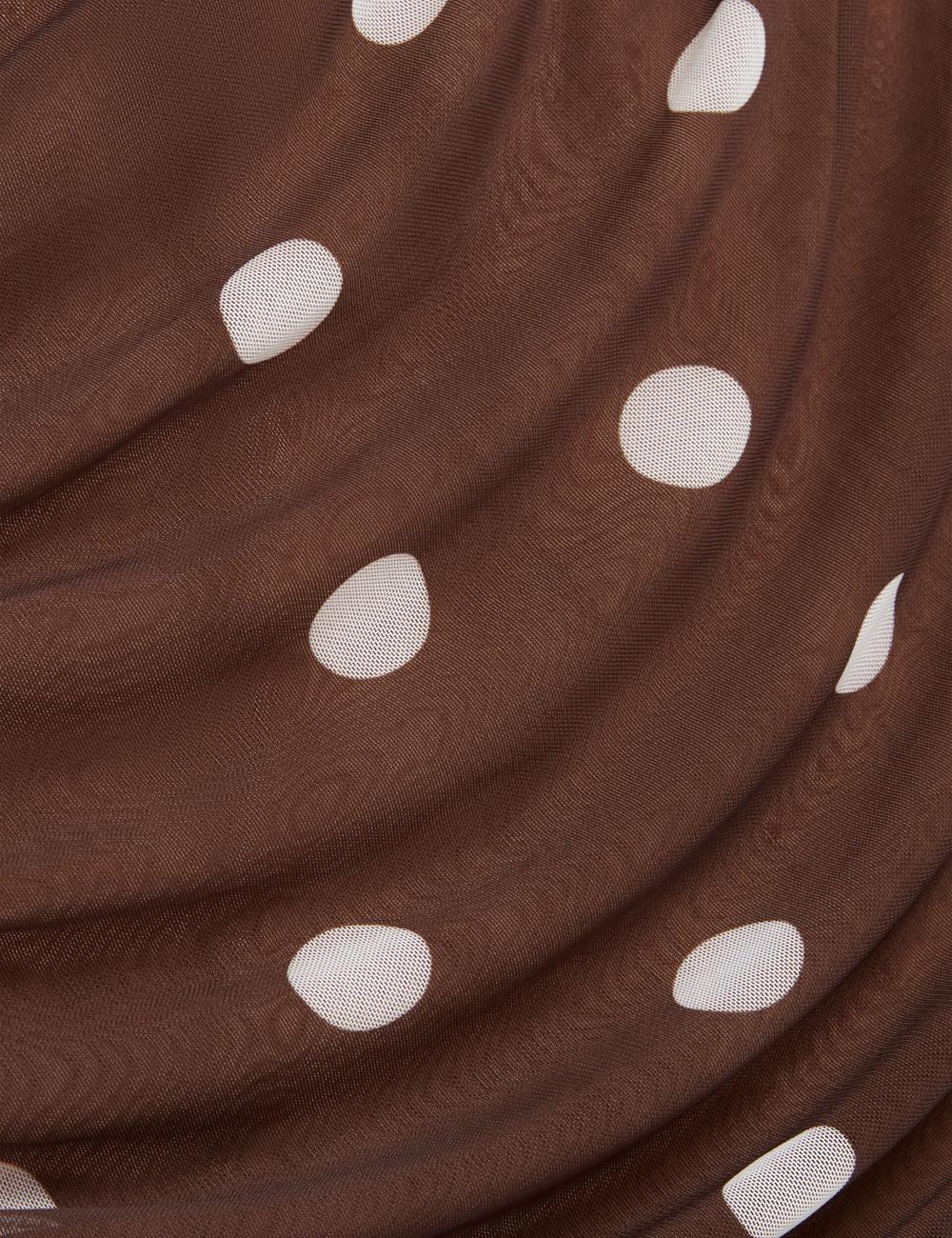Women Ted Baker TILDAHH - Off-Shoulder Polka Dot Mesh Mini Dresses Dk-Brown | OWVD37504