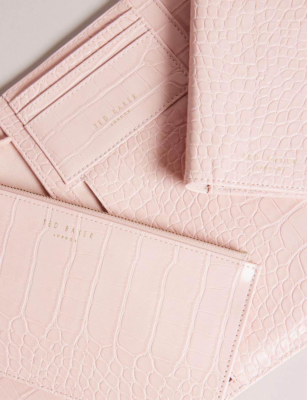 Women Ted Baker TRAVELZ - Croc Faux Leather Travel Organiser Wallets Pink | GXSA51689