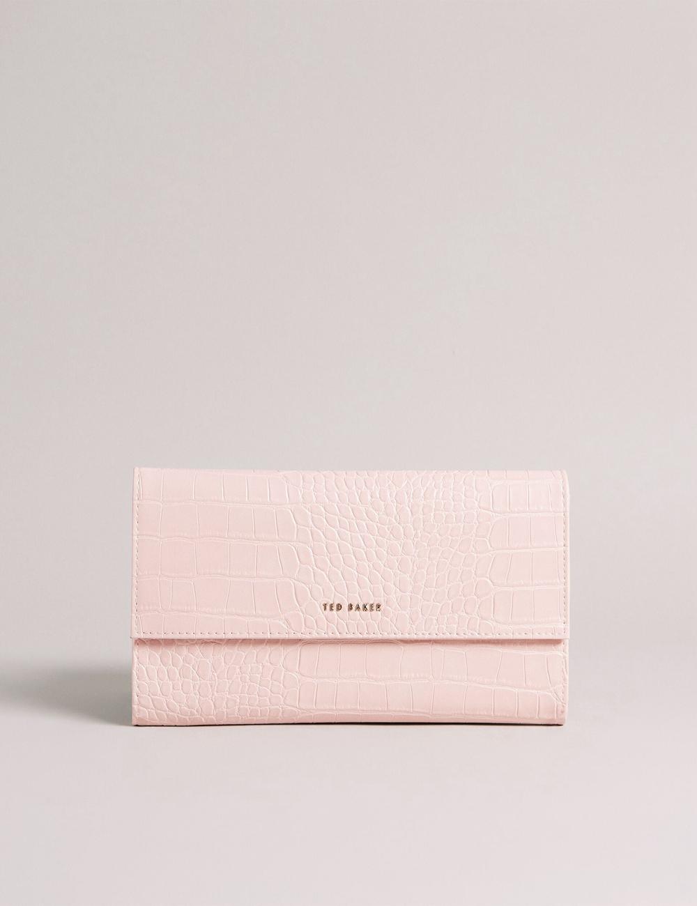 Women Ted Baker TRAVELZ - Croc Faux Leather Travel Organiser Wallets Pink | GXSA51689