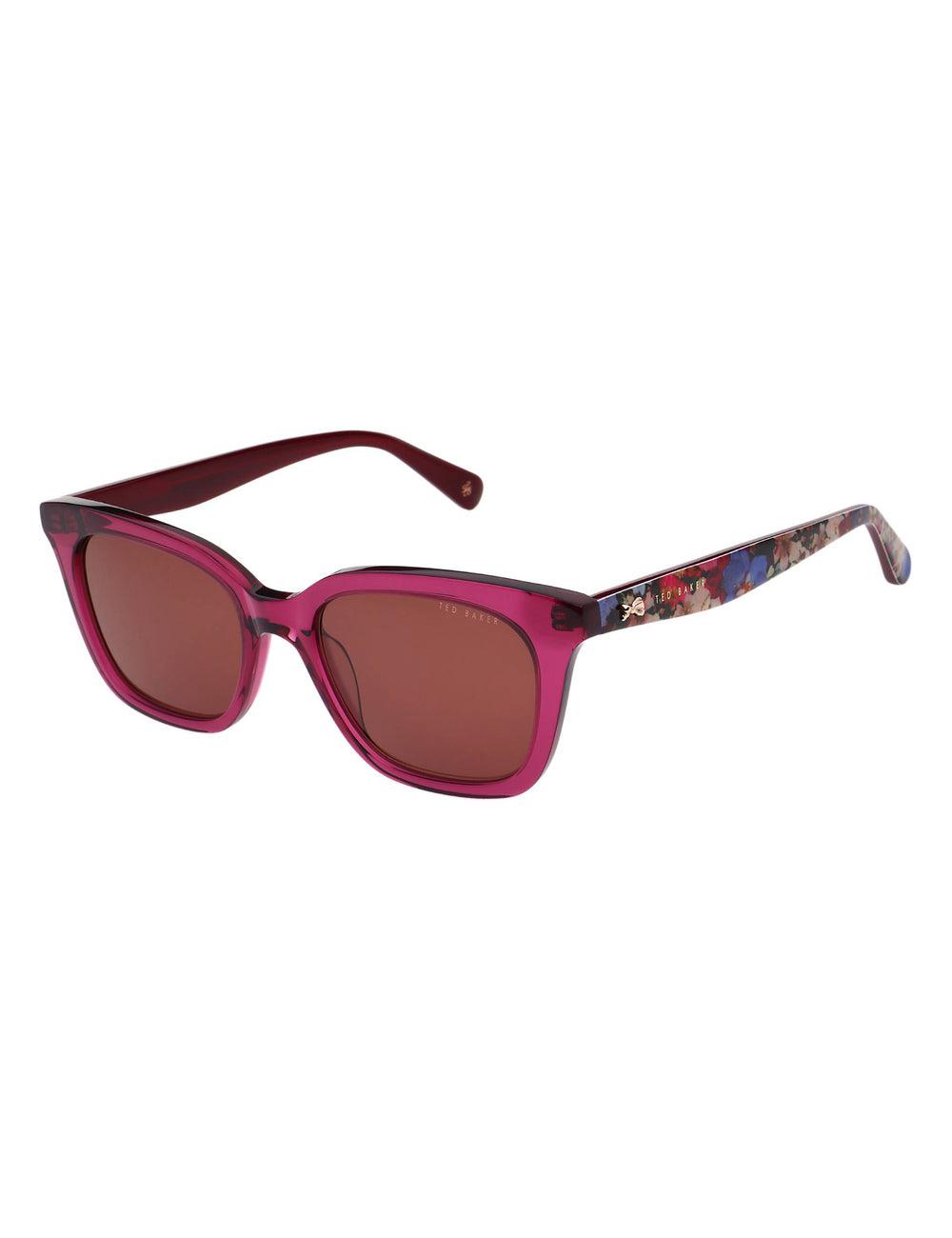 Women Ted Baker TYDE - Square Cat Eye Print Detail Sunglasses Raspberry | SUGI53946
